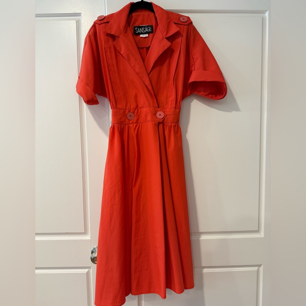 Vintage 70s Sansage dress, coral red  buttoned Dress-like new condition